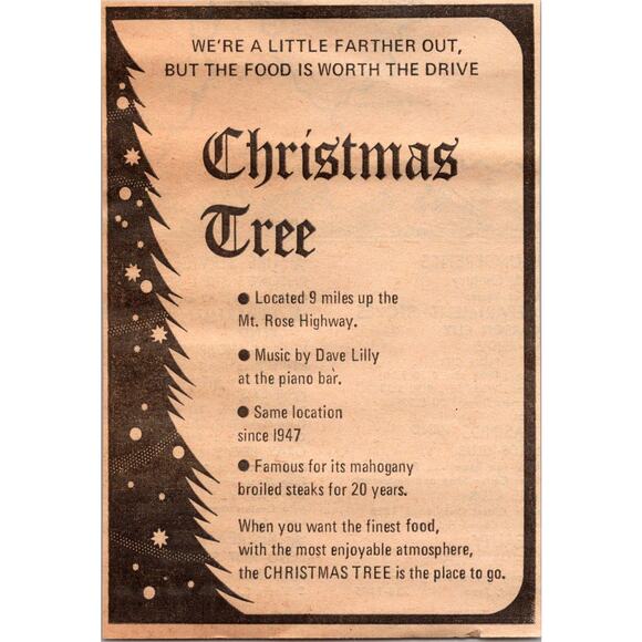 None and/or Unknown Other - Christmas Tree Music By Dave Lilly Mahogany Broiled Steaks 1967 Nevada Ad SAJ7-2
